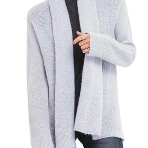 Wooden Ships Anthropologie Mohair Blend Open Front Knit Gray Cardigan S/M Cozy